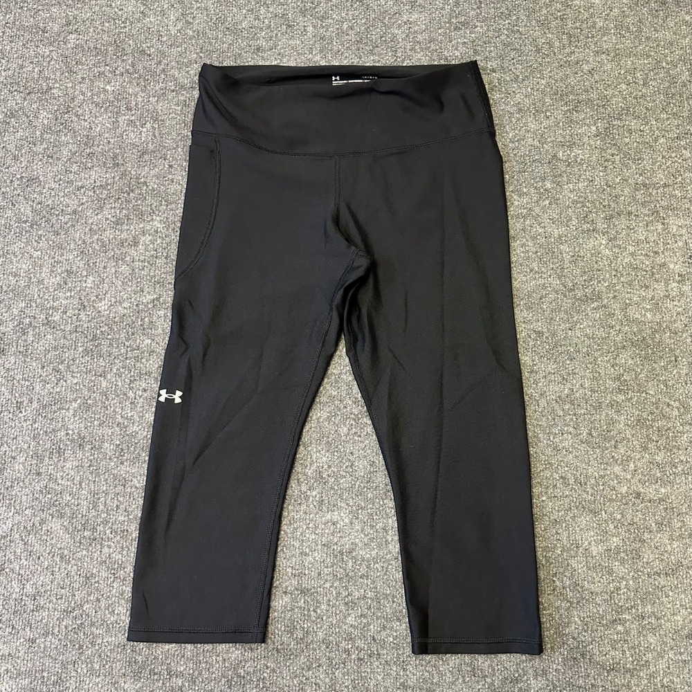 Under Armour Leggings Womens Size L Black HeatGear Compression Capri Pocket